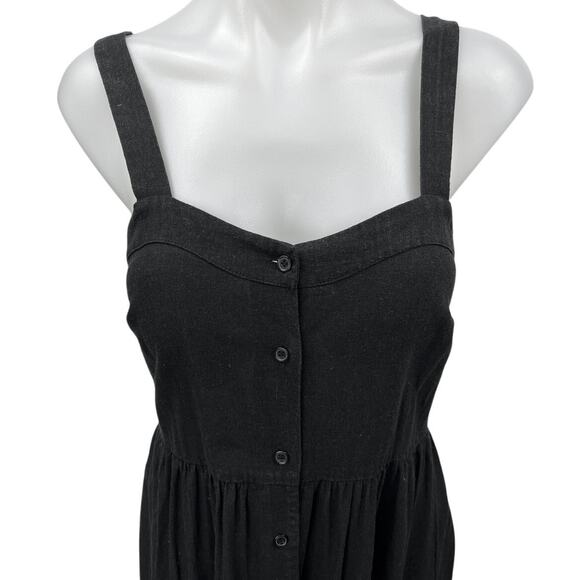 ASOS Black Linen Sleeveless Sweatheart Neck Button Down Midi A Line Tank Dress 4 - Picture 3 of 5